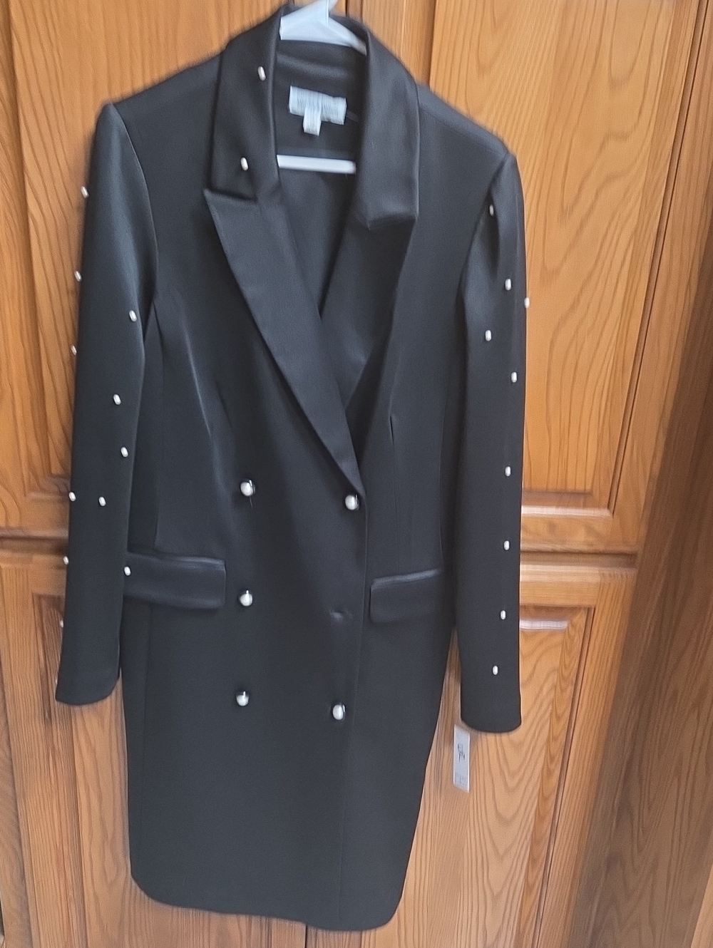 Shelby & Palmer Black Pearl-Accent Long Blazer Dress
